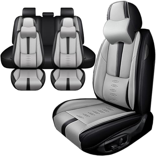 Image of Car Seat Covers for Neon,for Dodge Neon 2000-2005,Leather Full Set Seat Covers,Airbag-Compatible Car Seat Protectors,Waterproof Seat Cover for Cars(Black+Gray,5PCS /with Pillows)