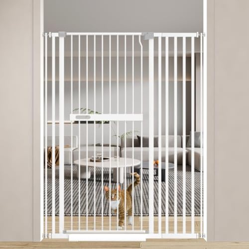 Xifamniy 155 cm Extrahohe Haustiertür, Katzen- und Hundetür Einstellbare Schwellenbreite, 76.5–108 cm Breite Sicherheitstür kann ohne Bohren installiert Werden（weiß）