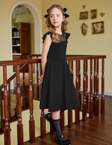 Girls Dresses Summer Formal Party Wedding Ruffle Sleeve Mesh Knee Length A Line Dress with Pockets2