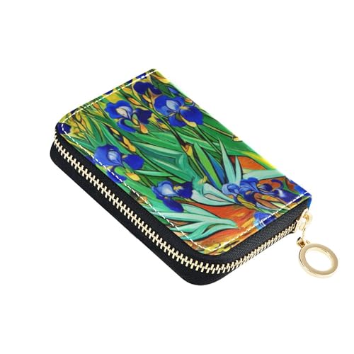 Vibrant Field Blue Irises Lush Women Wallet Small Cute Card Holder RFID Blocking Zippered Coin Purse Pouch with Zipper