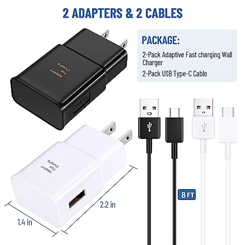 Type C Charger Fast Charging,2 Pack USB C Android Phone Wall Charger Block & 8ft Charge Cable Cord for Samsung Galaxy S8/S9/S10/S20/S21/S21 Ultra/S22/S22 Plus/S22 Ultra/S25/Note 8/9/10/20 - Thumbnail 2