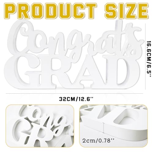 Image of 2026 Graduation Party Decorations Congrats Grad Sign White Wooden Table Centerpieces Class of 2026 Photo Booth Props for Graduation Party Decorations Supplies