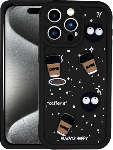 Image of GoldKart Back Case Cover Compatible for iPhone 15 Pro | Cute Fun Cartoon 3D Ball Coffee Silicone Case | Full Body Protection Back Cover for iPhone 15 Pro - Black