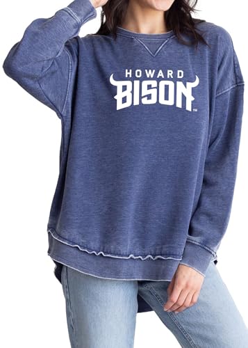 Chicka-d Women's Burnout Hi-Lo Campus Crewneck Fleece Sweatshirt NCAA Primary Team Icon Team Color, Howard Bison, Ink, Medium