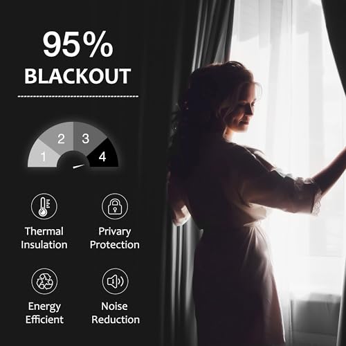 Cortinas de linho blecaute completo natural de 213 cm de comprimento, isolamento térmico, redução de