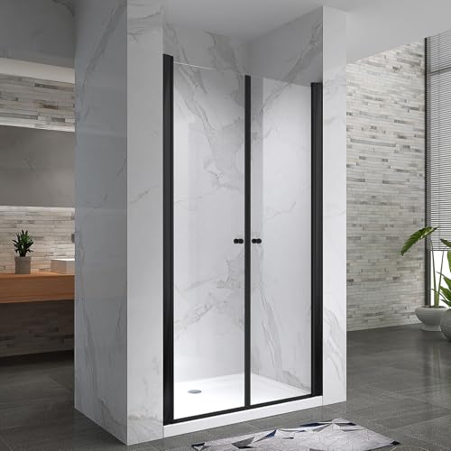 GINA-BLACK Porte de douche H.180 cm, largeur réglable 84 à 88 cm, verre transparent 6 mm,...