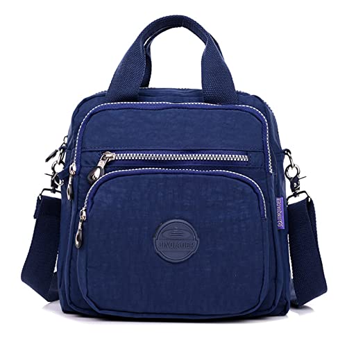 RIDENEEY Mehrschichtiger, wasserdichter Nylon-Rucksack, wasserdichte Nylon-Umhängetasche, Teenager-Mädchen, lässiger modischer Rucksack (Dunkelblau) Cover