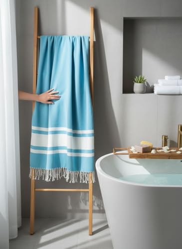 Lot de 2 Fouta de Plage XXL - Serviette Grande Taille– Drap de Bain Grande Taille Hammam, Sauna, Spa – Fouta Plage 100x200 cm - 100% Coton (Turquoise, Lot...