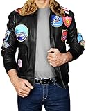 Mens Cruise Top Brown Fur Collar Patches US Air Force G1 Aviator Pilot Black Bomber Leather Jacket