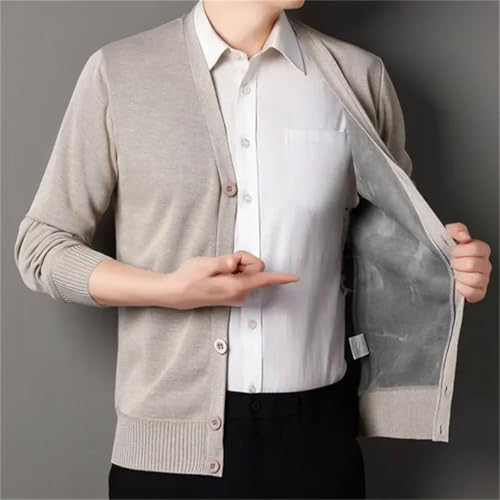 Men's Winter Knit Cardigan Solid Color Slim Fit V-Neck Knitted Sweatercoat Men Fleece Warm Sweater Jac3