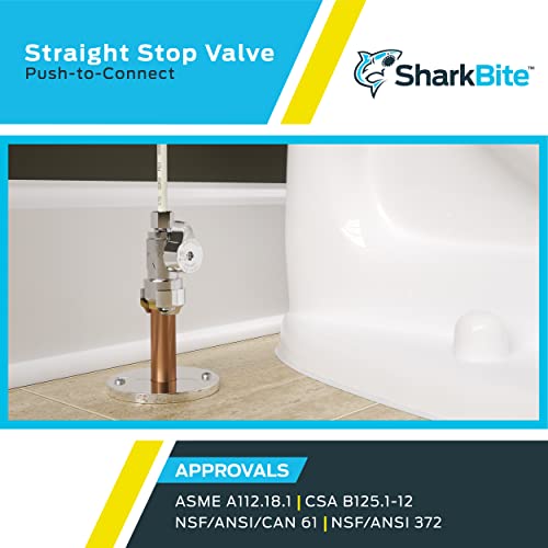 Sharkbite 1/2 Push To Connect X 1/4 Inch (3/8 Inch Od) Push To Connect Straight Stop Valve, Quarter Turn, Pex Pipe, Copper, Cpvc, Pe-Rt, Hdpe, 23337-0000Lf #TOP4