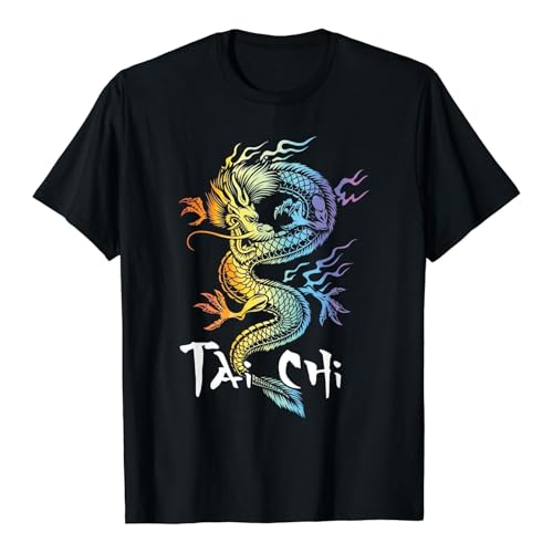 Camiseta unisex con dragón chino, camiseta de manga corta con diseño de Tai Chi, camiseta asiática de artes marciales para entrenamiento y tiempo libre, Style_r01 Negro, L