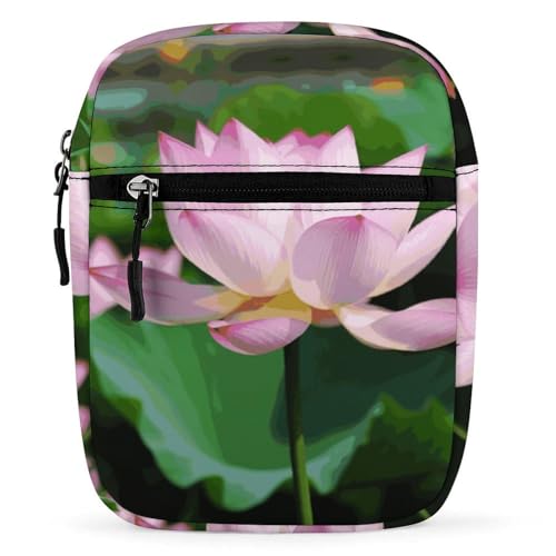 Personalized Small Crossbody Bag Water Resistant Messenger Bags Mini Lotus Printing SlingBag For Men Women