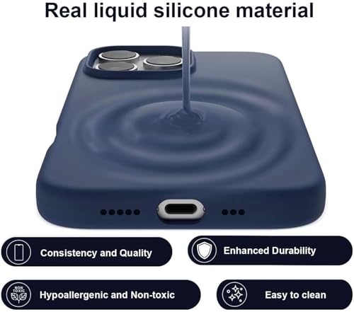 Image of Premium Liquid Silicone Case for iPhone 17 Pro - Slim Full Body Protective Back Cover with Soft Microfiber Lining, Anti-Slip Grip Scratch Resistant Phone Case (Navy Blue)