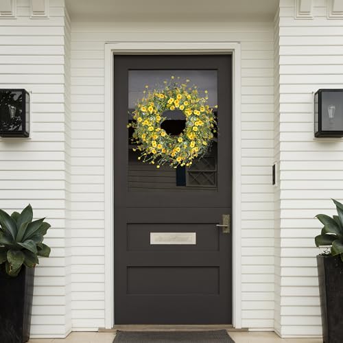 Sggvecsy Yellow Daisy Wreath 24 Inch Spring Summer Wreath Fake Silk Floral Wreath with Green Eucalyptus Leaves and Lavender for Front Door Window Wall Wedding Farmhouse Festival Decor by Sggvecsy - Used condition - Image 3