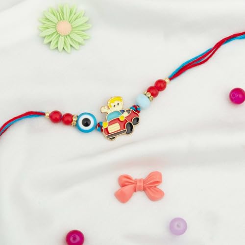 Image of To The Nines Rakhi Gift Set for Kids - Rakhi With Car Planter, Car Key Chain, Tilak Material and Greeting Card