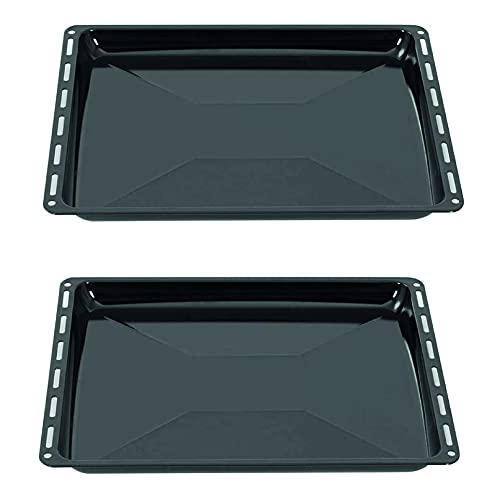ICQN Backblech 45.5 x 36 x 3 cm Set, 2er Emaillierte Fettpfanne für Backofen und Herd, Passend für Bosch, Siemens, Constructa