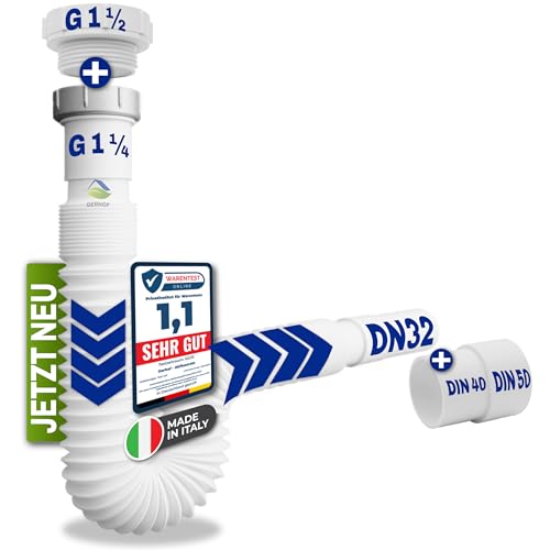 Flexibler Ablaufschlauch Werkzeugfreie Montage, 1 1/4 x 32, 40 und 50 mm, Siphon/Geruchsverschluss Ausziehbar für Badezimmer Waschbecken, Abfluss Rohr, Siphon, 720 mm Länge, Abflussrohr Waschtisch