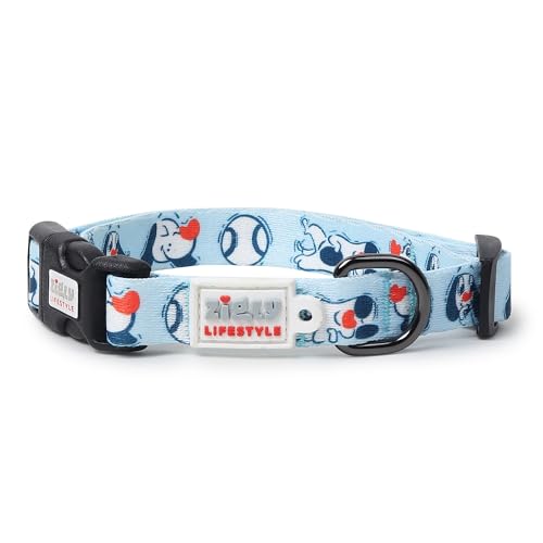 Image of Zigly Lifestyle Doodle Dog Collar for Medium Dogs | Adjustable Durable Stylish Pet Collar for Everyday Use | Comfortable Daily Walking Collar for Dogs | Blue | Large