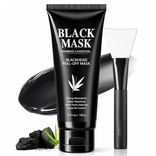 Nozerix Blackhead Remover Mask, Charcoal Peel Off Face Mask, Blackhead Removal, Deep Cleansing, Controls Oil, Targets Face and Nose, Ideal for All Skin Types, with Brush, Extractor Tool,100g
