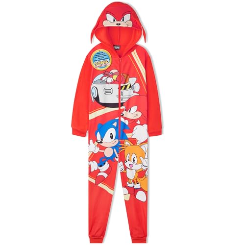 Get Trend Sonic The Hedgehog Pijama Entero Niño con o sin Capucha, Pijama Una Pieza, Polar Ropa de Dormir Gamer Regalos para Niños (9-10 Años, Multi Knuckles)