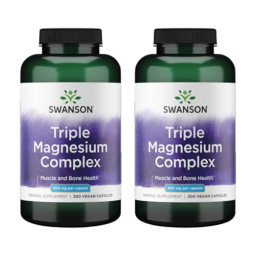 Swanson Triple Magnesium Complex - Mineral Supplement - Natural Support - Featuring Citrate, Oxide & Aspartate - (300 Capsules, 400mg Each, 2 Pack)