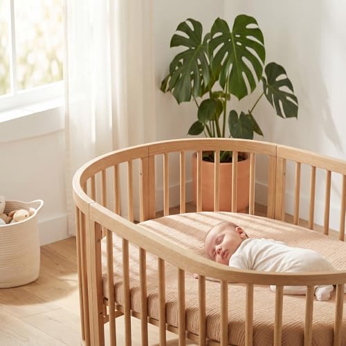 Image of 100% Muslin Cotton Baby Bassinet Sheets for Baby Boy Girls,4-Pack Fitted Bassinet Sheets Set Compatible with Halo Bassinest Swivel Sleeper,Baby Delight,Angelbliss,32 inchX16 inch (Leaf Series)