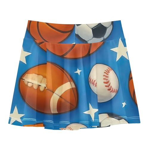 Joisal Toddlers Tennis Skirts Cute Footballs Basketballs Blue Athletic Shorts Girls Skorts Cute School Skirt 4t2