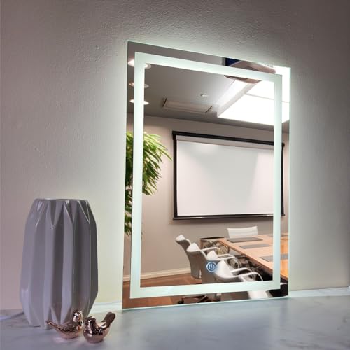 Espelho Grande Retangular JATEADO 60x70cm com LED e TOUCH SCREEN (LED NEUTRO)