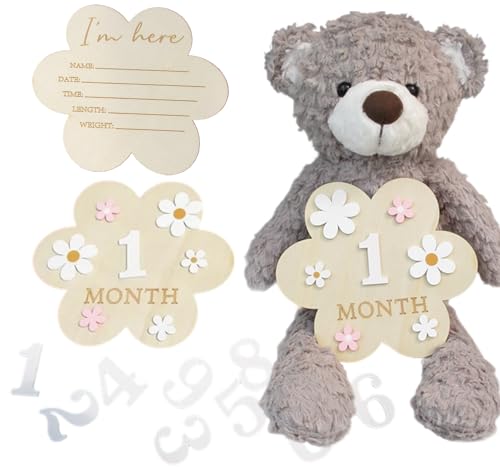 JP-SAKURA 【正規品 ラッピング付】 撮影セット付 ファーストトイ くま ハーフバースデー 100日祝い マイベビーリスト ぬいぐるみ 贈り物 ギフト 出産祝い (くま+木札花)