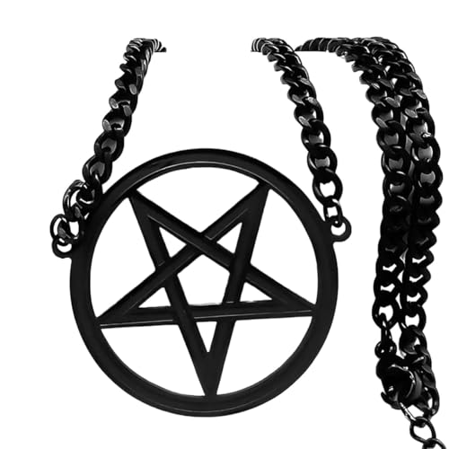 Collier ras du cou acier inoxydable noir pentagramme anti-irritation femme