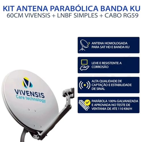 Kit Parabolica Digital Ku Vivensis + Lnbf + Cabo 15 Metros Branco