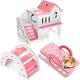 3 Pieces Hamster Toys Include DIY Wooden Hamster House, Rainbow Bridge, Hamster Seesaw Toy Pet Sport...