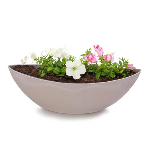 matches21 HOME & HOBBY Ovale Pflanzschale für draußen - große Schiff Deko-Schale in Sand grau marmoriert als Blumen-Topf Pflanztopf - 39 cm Jardiniere für Garten Balkon oder Friedhof als Grab-Schmuck