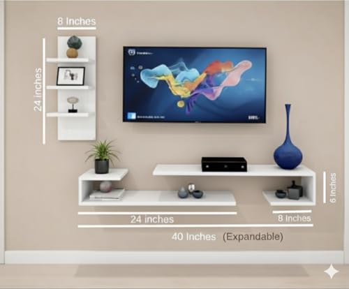 Bros Moon Engineered Wood Tv Cabinet Wall Shelf | Made in India| for Living Room, Kids Room | Best for smart Tv Upto 40 inches (White, Dual J Style) view 2