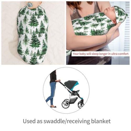 Image of Green Watercolor Tree Newborn Swaddle Blanket with Beanie Hat Set Baby Receiving Blankets Soft Swaddle Swaddle Blankets for Baby Boys and Girls