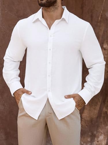 Image of Men's Casual Button Down Shirts Long Sleeve Linen Touch Textured Shirt Wrinkle Free Fashion Casual Vacation Beach Summer Shirt (1001)