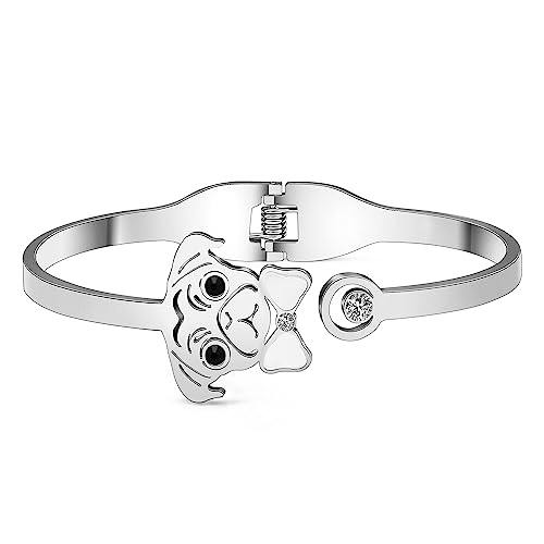 Image of WEVENI Cute Pug Gifts For Pug Lovers Stainless Steel Shell Pug Bracelet Cuff Bangle 18k Gold Plated Pet Dog Bangles Jewelry Charms Pugs Mom Gifts