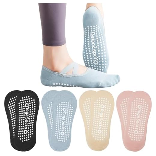 4 Pares Comodos Calcetines Yoga Pilates Para Mujeres y Hombres Antideslizantes Calcetines Artes Calcetín Marciales Tobillero Deportivo Con Puntos Antideslizantes para Yoga Fitness Ballet, EUR 36-39