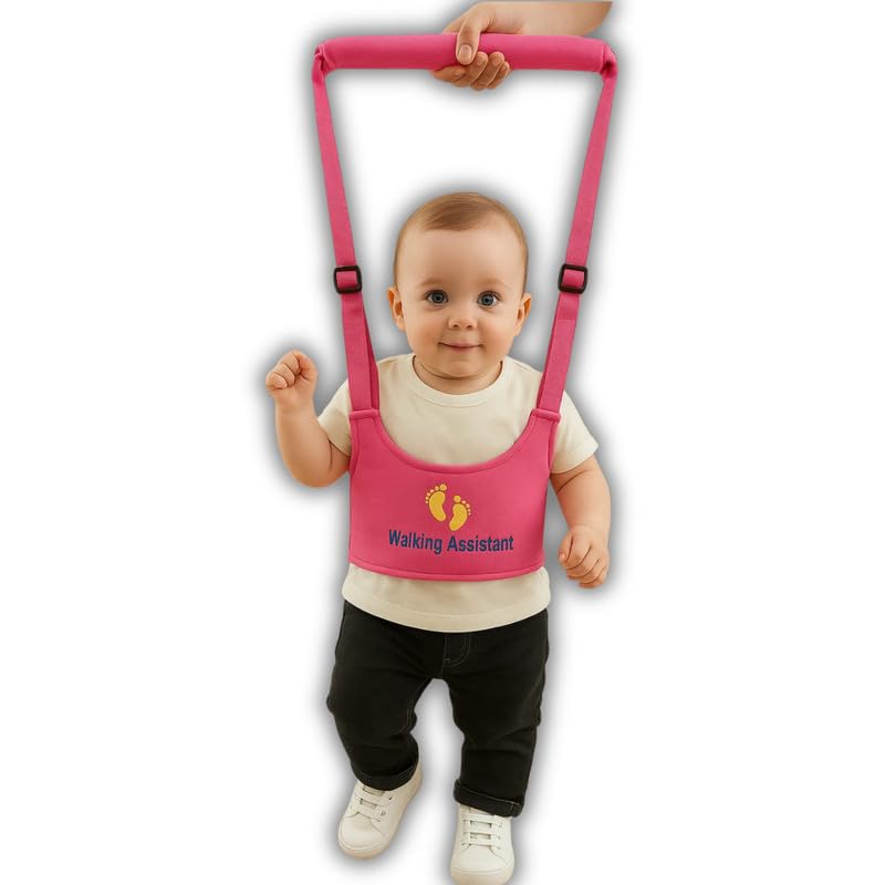 Image of Baby Walking Assistant Safety Harness | Adjustable Toddler Belt with Dual Foam Chest Support | Lightweight Infant Walking Helper | Baby Learning Walking Aid for Boys & Girls|Color-Pink