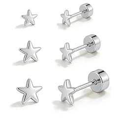 4/5/6mm-Star Flat Silver-3Pairs