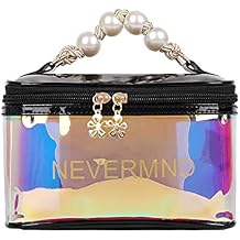 Travel Toiletry Bag Laser Letter Pearl Bracelet Storage Bag Cosmetic Bags Portable Pouch Open Make up Organizer with Handle Gift black