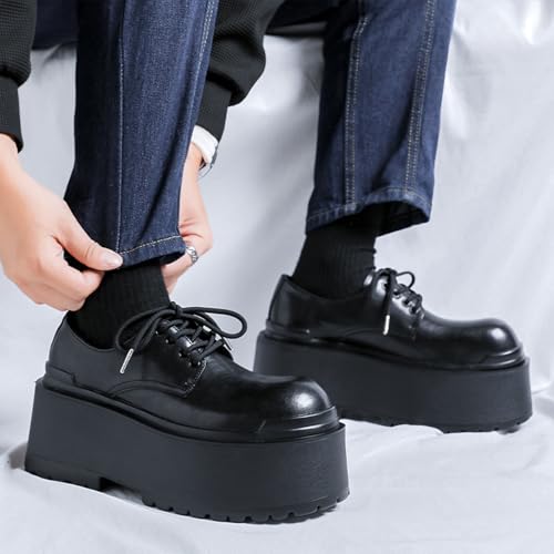 Men's Black Leather Platform Height Increasing Oxford Shoes Fashion Round Toe Lace-Up Non-Slip Work Dress Shoes4