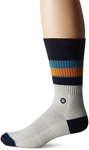 Stance Men's Llama Athletic Stripe Arch Support Classic Crew Sock, Navy, L