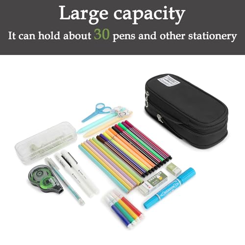 Image of FUXINGYAO Pencil Case, Multi-compartment Pencil Pouch, Portable Pencil Bag (2101-big-BK)