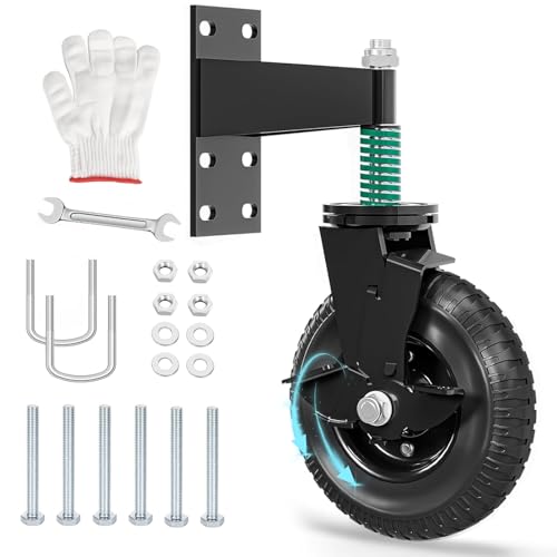 Gate Wheel 6inch with Brake,360 Degree Rotation Gate Caster Kit with Screws & Wrenches, Heavy Duty Fence Gate Wheels, Supports 500lbs, Black, 1 Pack (6IN)
