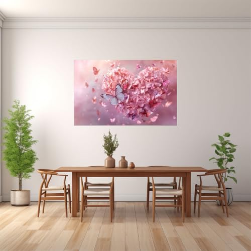 Tableau moderne abstrait hortensia rose avec cadre haut de gamme