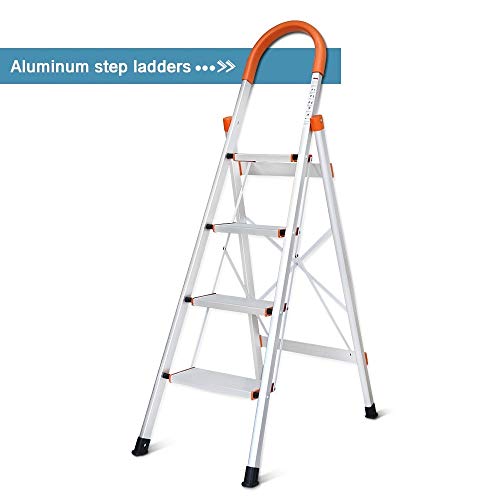 DGCUS Lightweight Aluminum 4 Step Ladder Folding Step Stool 5-Foot Stepladders Home and Kitchen Anti-Slip Sturdy and Wide Pedal Ladders 300lbs Capacity Space Saving