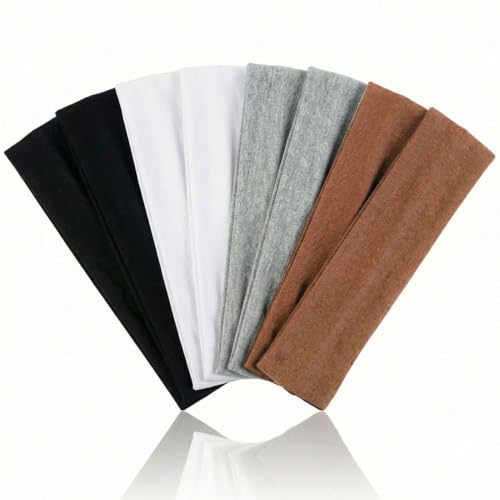 8 Pcs Headbands for Women,Elastic Soft Fabric Wide Fashion Non Slip Headbands for Makeup Gym Accessories Running Workout (Black, White, Brown, Grey)