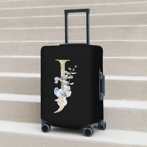 Personalized Suitcase Protector Luggage Cover with Name,with Floral Letter Black Luggage Washable Stretch Suitcase Protector Anti-Scratch Travel Suitcase Cover Fits 18-32 Inch Travel Trolley 6